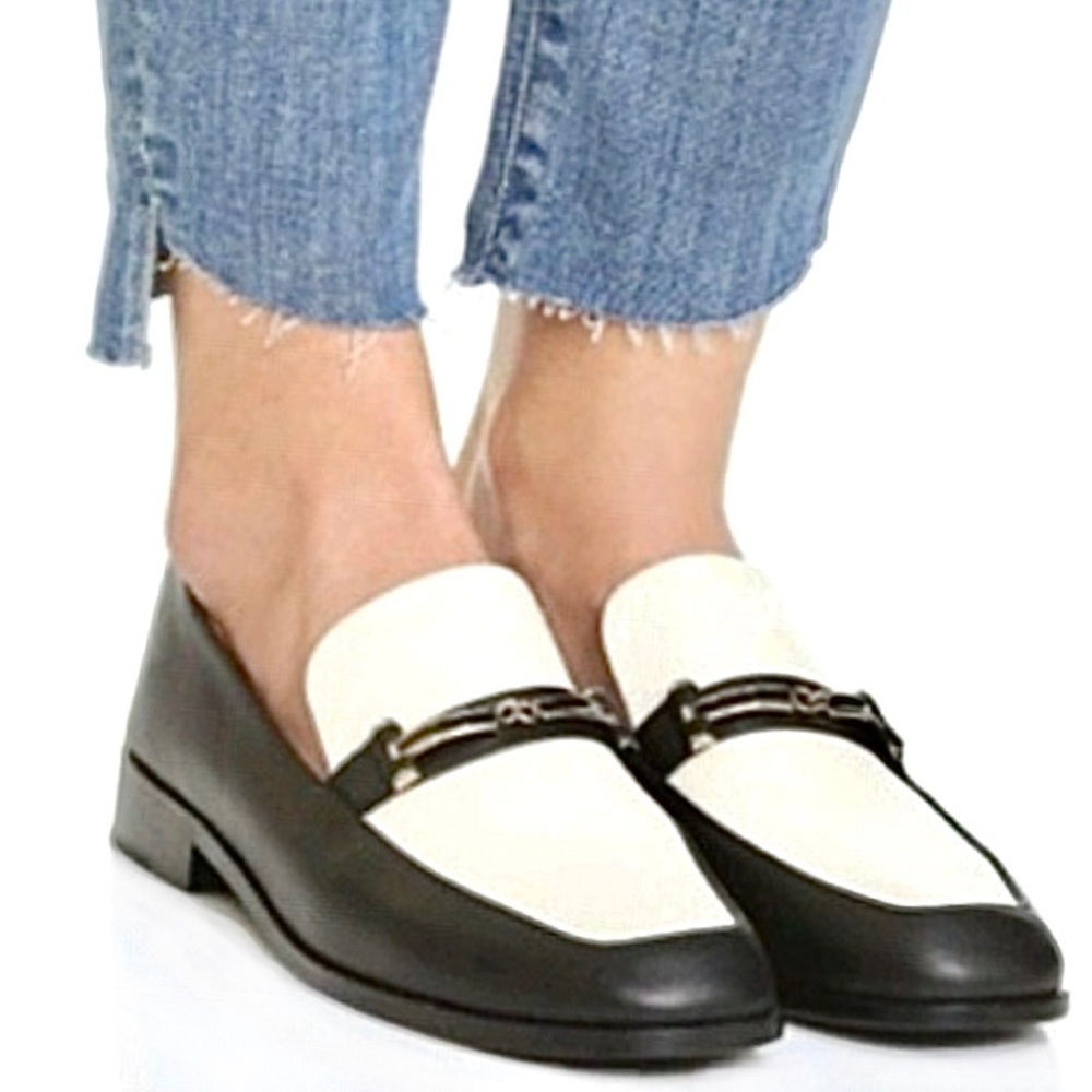 NEWBARK Los Angeles Loafer Slip On Flat Shoe Leather Chain Melanie Black White 6